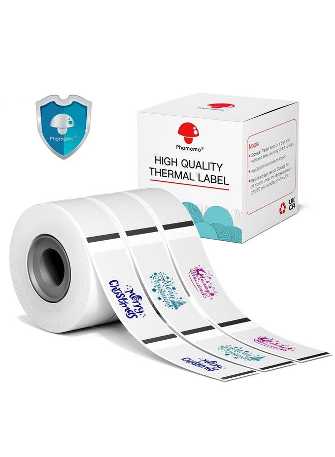 فوميمو ورق ملصقات حراري لاصق D30 مقاس 1/2 بوصة × 1 1/8 بوصة، أخضر/أزرق/وردي على ملصقات شفافة، 210 ملصق/لفة، لعيد الميلاد، العطلات، DIY، الديكور، التنظيم - Image 1