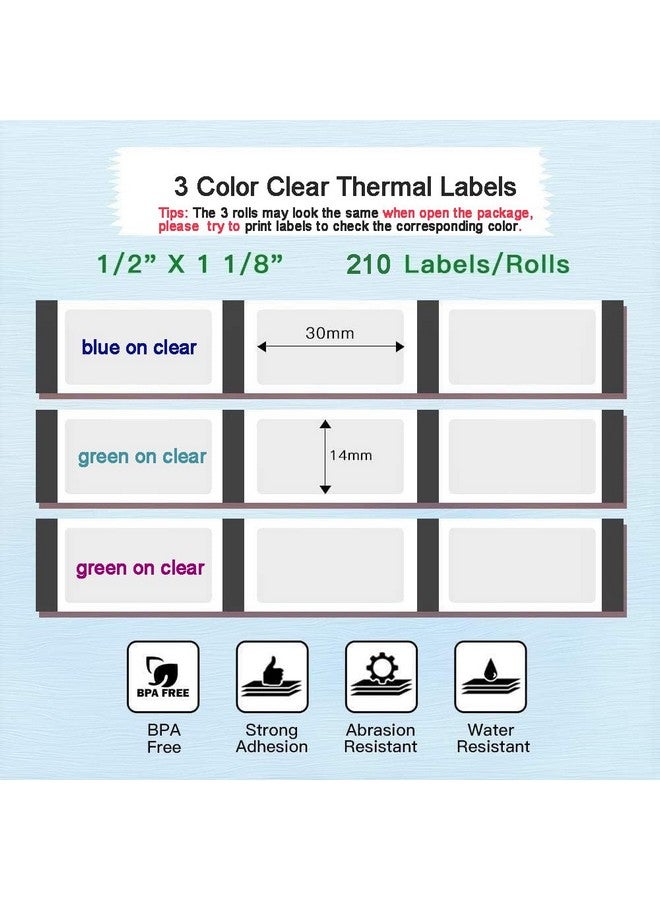 فوميمو ورق ملصقات حراري لاصق D30 مقاس 1/2 بوصة × 1 1/8 بوصة، أخضر/أزرق/وردي على ملصقات شفافة، 210 ملصق/لفة، لعيد الميلاد، العطلات، DIY، الديكور، التنظيم - Image 2