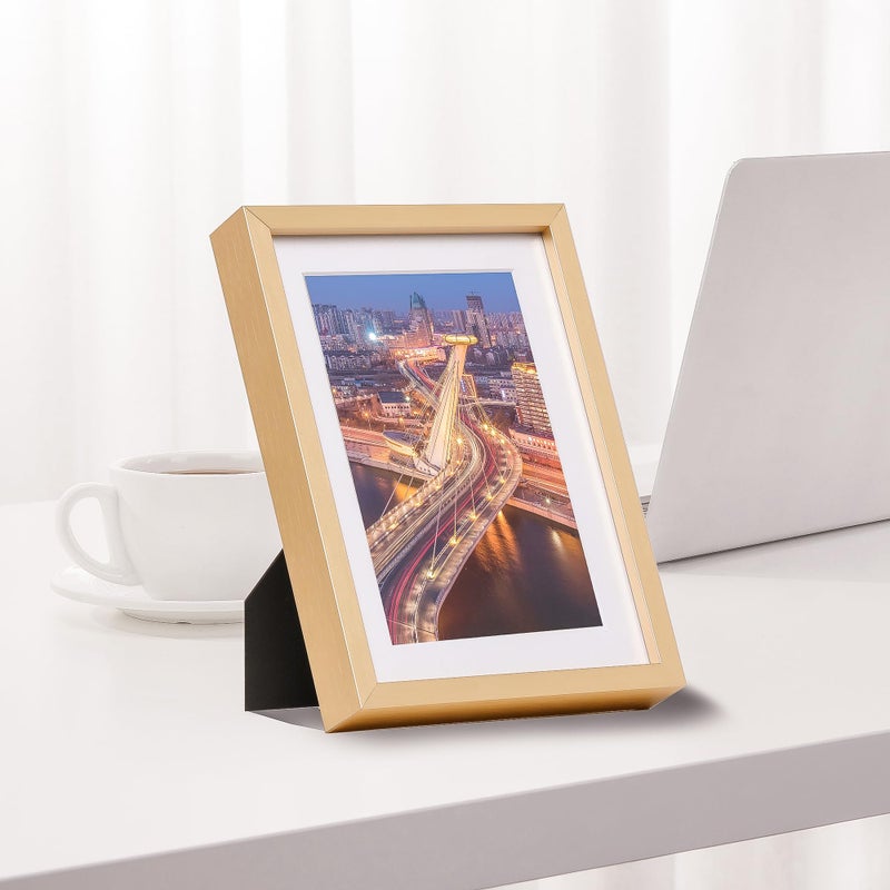 FrameWorks 5x7 Matted to 4x6 Picture Frame - Aluminum Frame w/Tempered Glass  Removable Mat for Photos  Posters  Art  Stylish Wall Frame for Home Decor  Gallery Walls  Office  Living Room - Gold - Image 3