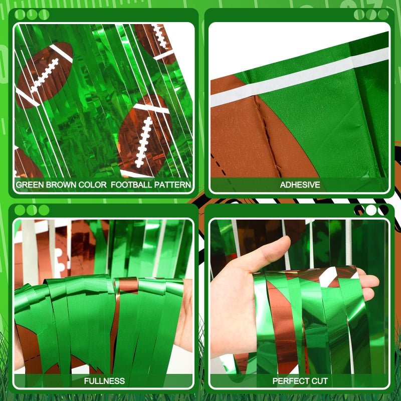 Knitgrip 4 Pack Football Party Decorations Photo Props 3.3x6.6 ft Football Foil Fringe Curtain Backdrop Birthday Party Decorations Sports Background - Image 3