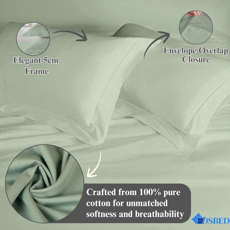 OSBED Cotton Pillow Covers Set of 2 - Breathable & Cooling Pillow Shams in Sage Green (50 x 75cm) - Image 4
