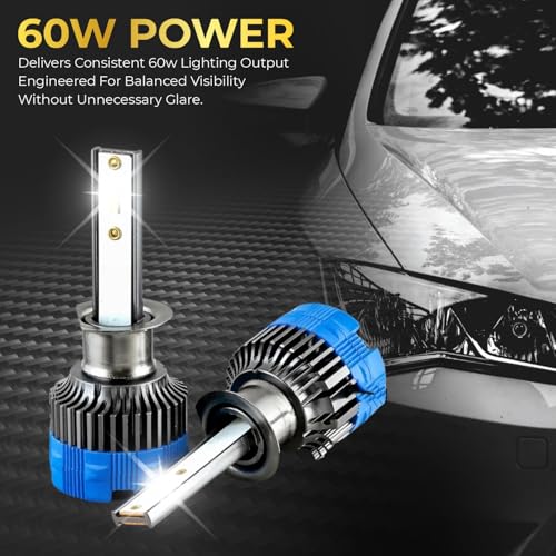 Audio Wheels H1-60W Car Led Headlight Bulbs,16,000 Lumens Super Bright LED Headlight Conversion Kit for Cars 6000K Cool White Quick Installation Halogen Replacement, (H1-60W) - Image 3