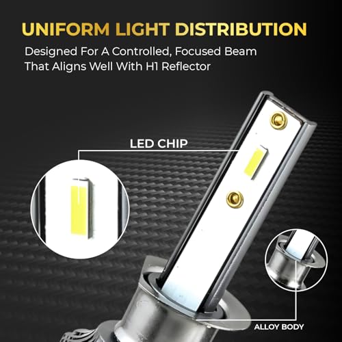 Audio Wheels H1-60W Car Led Headlight Bulbs,16,000 Lumens Super Bright LED Headlight Conversion Kit for Cars 6000K Cool White Quick Installation Halogen Replacement, (H1-60W) - Image 4