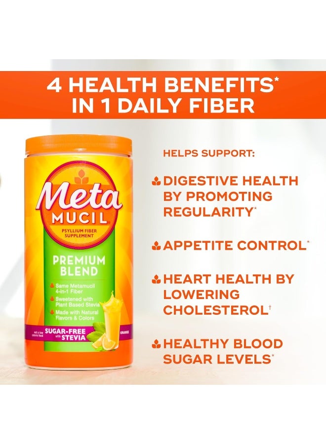 Metamucil Metamucil Premium Blend, Fiber Supplement, Natural Psyllium Husk Fiber, Plant Based, Sugar-Free with Stevia, 4-in-1 Fiber for Digestive Health, Orange Flavored  - Image 4
