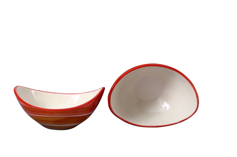 Caffeine Ceramic Handmade Orange Beige Snack Bowl 5.5 Inch (Set of 2) - Image 1