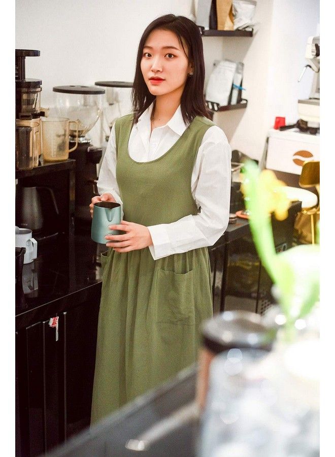 KKTOCHVC Premium Plus Size Apron With Pockets Adjustable Waistline Bib Apronsoft Cotton Blend Apron Pinafore Dress For Baking Cooking Gardening( Xlgreen) - Image 3
