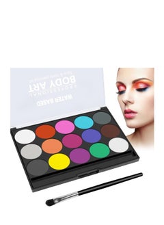 Y&D Face Paint Kit Professional Water Based Body 15 Colors Washable Non-Toxic Paints 1 Paintbrush for Kid Sensitive Skin Halloween Costume Makeup Party Supplies  - Image 1