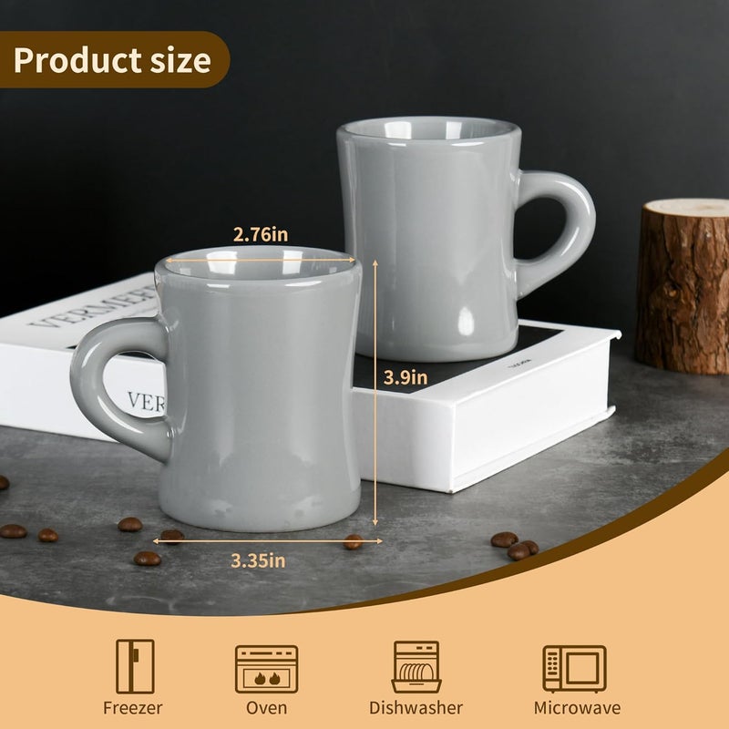 CAILIDE 11oz White Diner Coffee Mug Set of 4 Ceramic Mugs Great for Kitchen Set Travel and Hot Tea Grey - Image 2