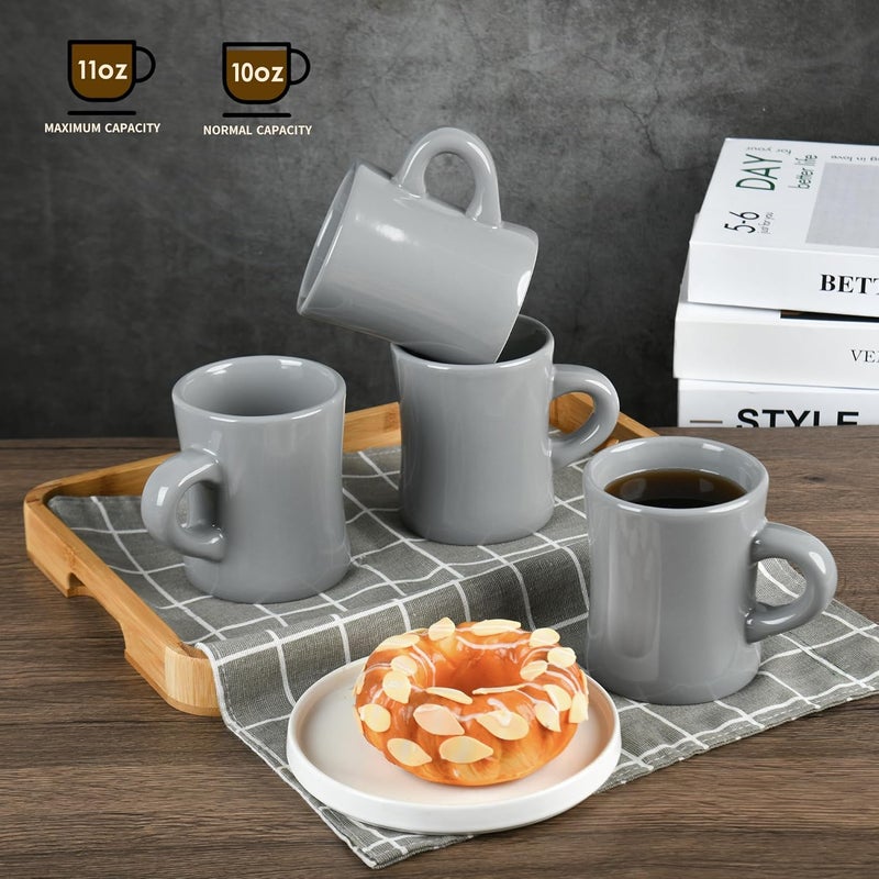CAILIDE 11oz White Diner Coffee Mug Set of 4 Ceramic Mugs Great for Kitchen Set Travel and Hot Tea Grey - Image 4