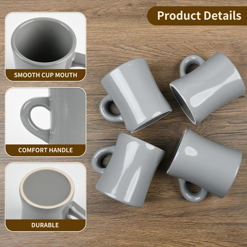 CAILIDE 11oz White Diner Coffee Mug Set of 4 Ceramic Mugs Great for Kitchen Set Travel and Hot Tea Grey - Image 3