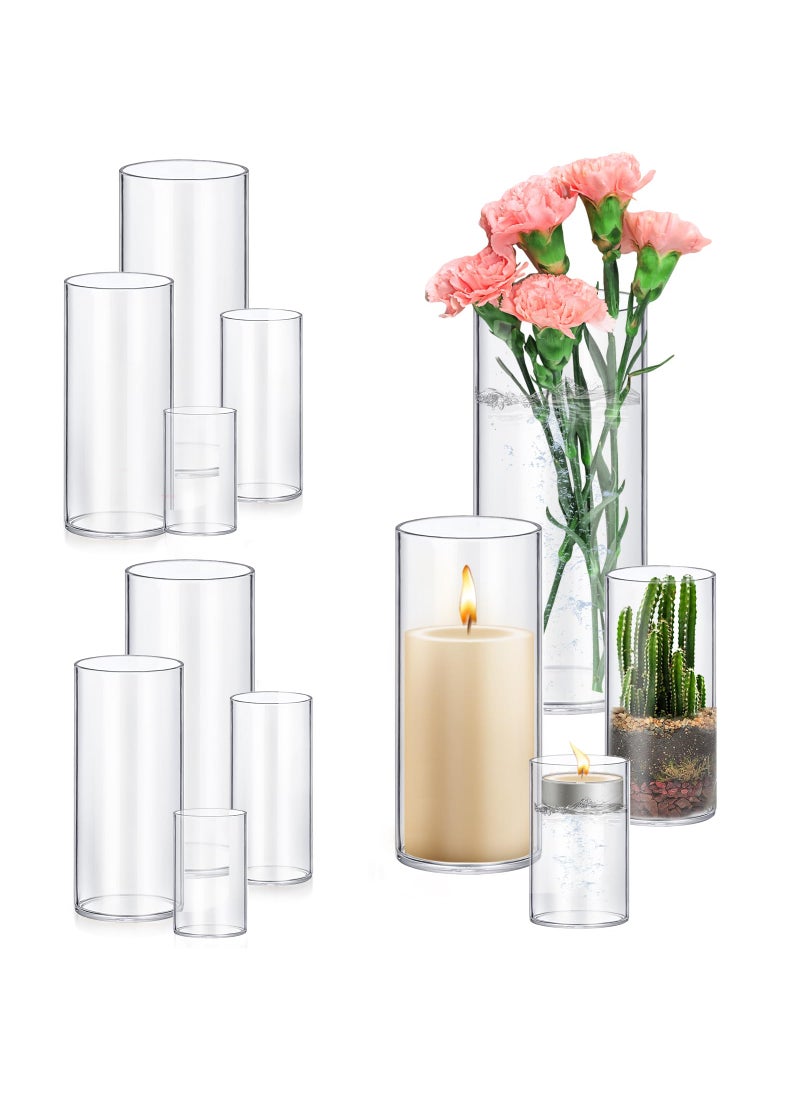 HomJoy 8 Pack Glass Cylinder Vases 4 6 8 10 Inch Tall Clear Flower Vase Hurricane Floating Candle Holder for Table Centerpiece Wedding Home Decor  - Image 1