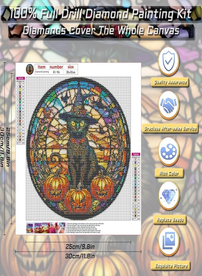 KICHANG Halloween Diamond Painting Diamond Art Kits for Adults,Stained Glass Black Cat Diamond Art,5D Diamond Painting Accessories Diamond Art Kits,Round Full Drill Art Kits- Decor&Gift-11.8x11.8in - Image 2