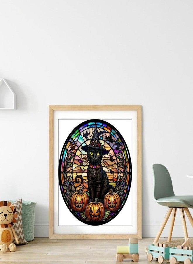 KICHANG Halloween Diamond Painting Diamond Art Kits for Adults,Stained Glass Black Cat Diamond Art,5D Diamond Painting Accessories Diamond Art Kits,Round Full Drill Art Kits- Decor&Gift-11.8x11.8in - Image 3