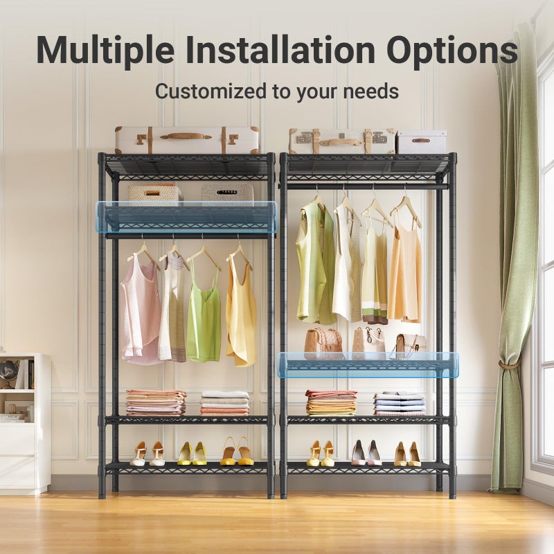 VIPEK V1 Medium Portable Garment Racks 440lbs Load Capacity, Heavy Duty Clothes Rack with 4 Tiers Adjustable Shelves & Hanging Rod, Compact Space-Saving Storage for Small Apartments/Dorms (Black) - Image 4