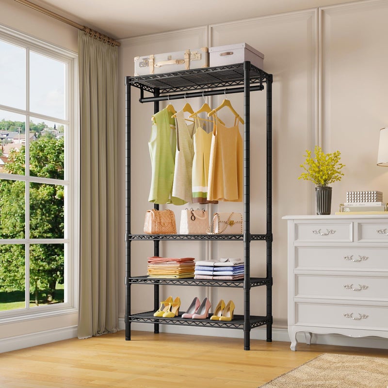 VIPEK V1 Medium Portable Garment Racks 440lbs Load Capacity, Heavy Duty Clothes Rack with 4 Tiers Adjustable Shelves & Hanging Rod, Compact Space-Saving Storage for Small Apartments/Dorms (Black) - Image 2