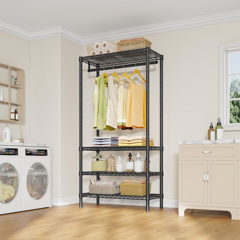 VIPEK V1 Medium Portable Garment Racks 440lbs Load Capacity, Heavy Duty Clothes Rack with 4 Tiers Adjustable Shelves & Hanging Rod, Compact Space-Saving Storage for Small Apartments/Dorms (Black) - Image 3