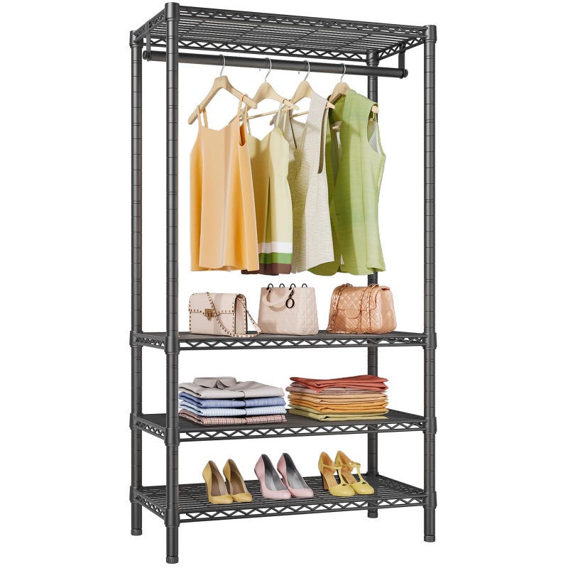 VIPEK V1 Medium Portable Garment Racks 440lbs Load Capacity, Heavy Duty Clothes Rack with 4 Tiers Adjustable Shelves & Hanging Rod, Compact Space-Saving Storage for Small Apartments/Dorms (Black) - Image 1