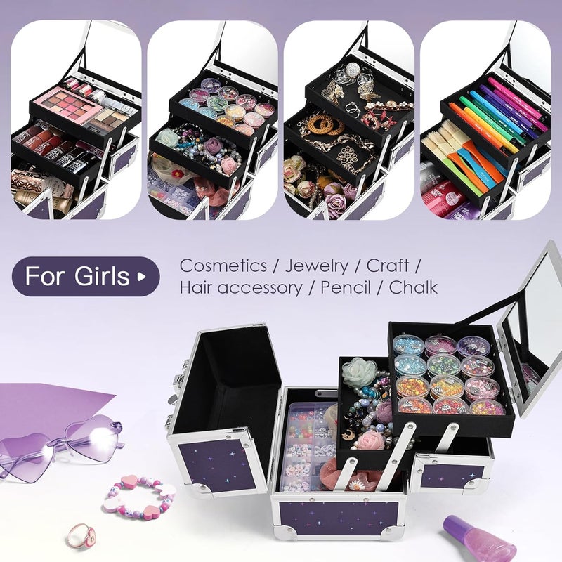 Joligrace Makeup Case for Girls Cosmetic Train Case Makeup Storage Box Jewelry Organizer Hair Accessories Lockable with Trays & Mirror Kids Gift Unicorn - Image 3