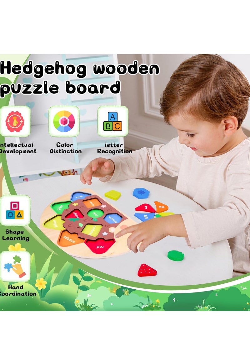 XICEN Wooden Hedgehog Jigsaw Puzzle, Kids Montessori Color & Shape Sorting Toy,  Early Developmental Toy for 2 3 4 5 Year Old Boys Girls, Color Shape Matching Game - Image 4