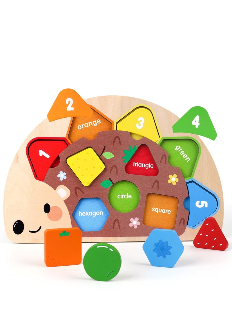 XICEN Wooden Hedgehog Jigsaw Puzzle, Kids Montessori Color & Shape Sorting Toy,  Early Developmental Toy for 2 3 4 5 Year Old Boys Girls, Color Shape Matching Game - Image 1