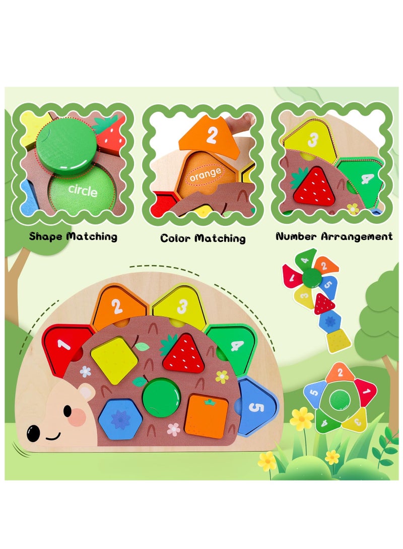 XICEN Wooden Hedgehog Jigsaw Puzzle, Kids Montessori Color & Shape Sorting Toy,  Early Developmental Toy for 2 3 4 5 Year Old Boys Girls, Color Shape Matching Game - Image 3