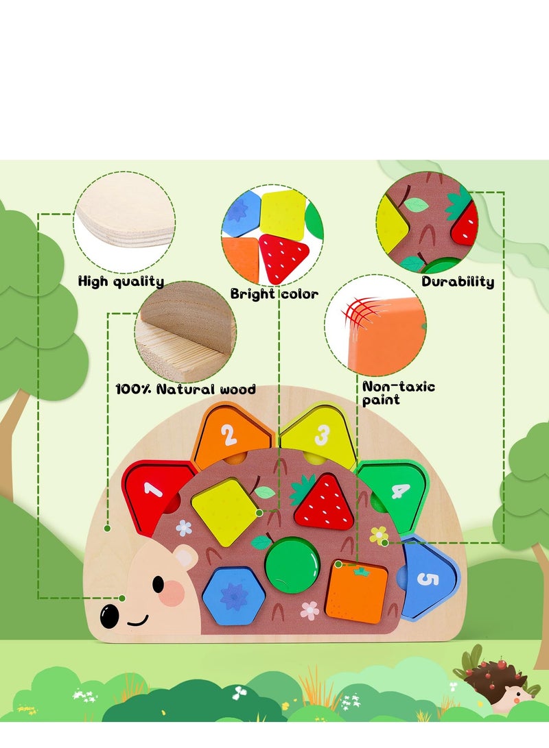 XICEN Wooden Hedgehog Jigsaw Puzzle, Kids Montessori Color & Shape Sorting Toy,  Early Developmental Toy for 2 3 4 5 Year Old Boys Girls, Color Shape Matching Game - Image 5