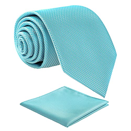fortunatever Blue Sky Ties For Men,Mens Solid Necktie With Pocket Square+Gift Box,58"×3.35" - Image 1