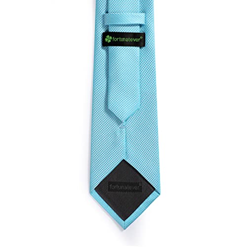 fortunatever Blue Sky Ties For Men,Mens Solid Necktie With Pocket Square+Gift Box,58"×3.35" - Image 2