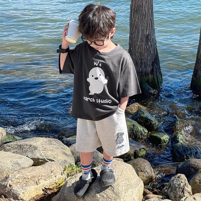 2025 Cotton Children'S Wear Short-Sleeved T-Shirt Large Children'S Round Neck Printed Casual Loose Half-Sleeved Top Trendy - Image 1