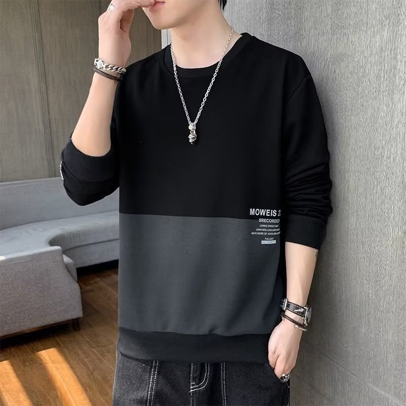 Long Sleeve T-Shirt Men'S New Fashion Color Matching Letter Design Spread All-Match Elastic And Comfortable - Image 2