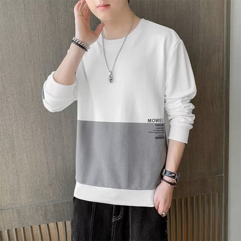 Long Sleeve T-Shirt Men'S New Fashion Color Matching Letter Design Spread All-Match Elastic And Comfortable - Image 3