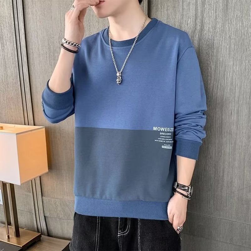 Long Sleeve T-Shirt Men'S New Fashion Color Matching Letter Design Spread All-Match Elastic And Comfortable - Image 5