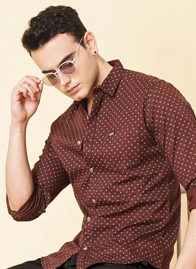 The Indian Garage Co Men Slim Fit Abstract Printed Full Sleeves Spread Collar Casual Shirt