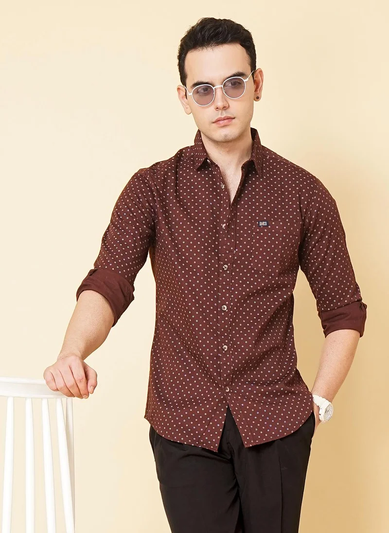 شركة المرآب الهندية Men Slim Fit Abstract Printed Full Sleeves Spread Collar Casual Shirt