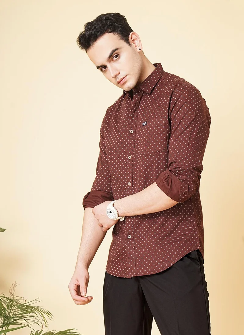 شركة المرآب الهندية Men Slim Fit Abstract Printed Full Sleeves Spread Collar Casual Shirt