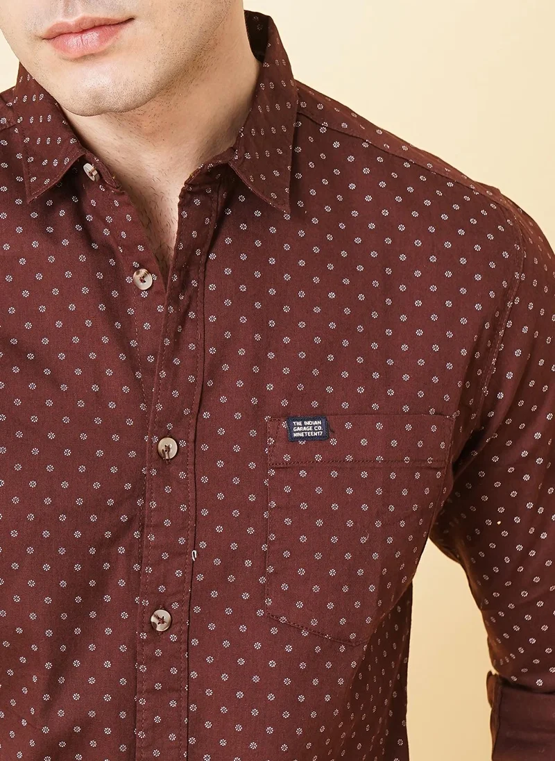شركة المرآب الهندية Men Slim Fit Abstract Printed Full Sleeves Spread Collar Casual Shirt