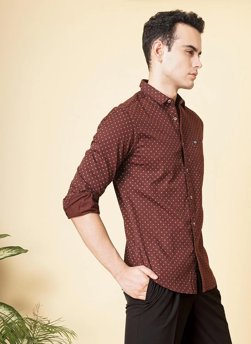 شركة المرآب الهندية Men Slim Fit Abstract Printed Full Sleeves Spread Collar Casual Shirt