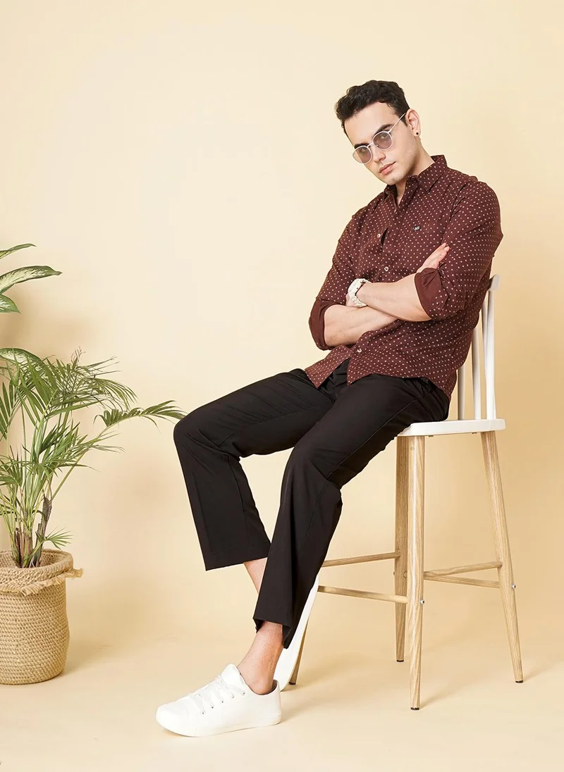 شركة المرآب الهندية Men Slim Fit Abstract Printed Full Sleeves Spread Collar Casual Shirt