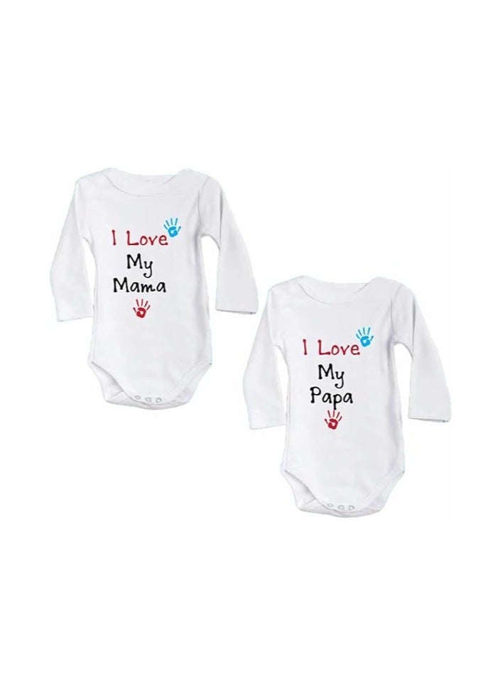 PRINTSHOP4ME Pack Of 2 Baby Romper Mama And Papa Printed-Soft Cotton Long Sleeve Bodysuits For Newborns,Infants And Toddlers-Unisex Baby Onesies For Boys And Girls - Image 1