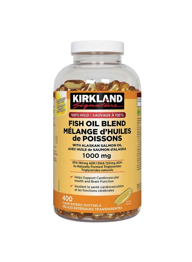 Kirkland زيت سمك بري مختلط من كيركلاند سيغنيتشر 100% مع زيت السلمون الألاسكي، 1000 ملغ، 400 كبسولة لينة - Image 1