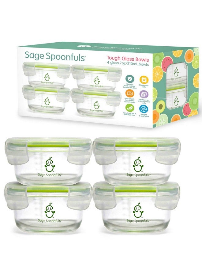 Sage Spoonfuls Glass Baby Food Containers with Lids - 4 Pack, 7 oz Baby Food Jars, Durable, Leakproof & Airtight, Freezer Storage, Reusable Glass Baby Food Containers, Microwave & Dishwasher Safe - Image 1