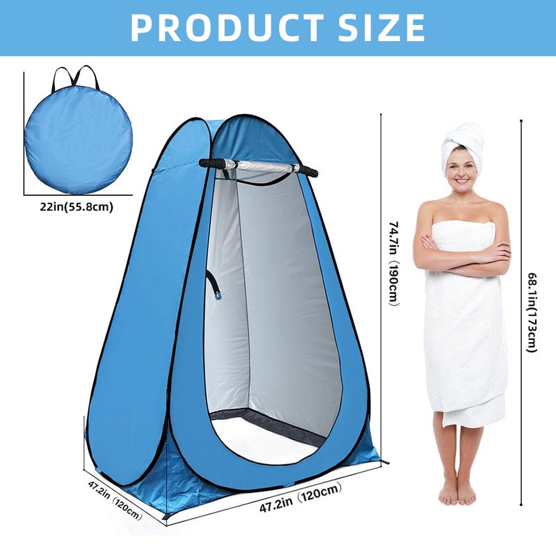 Pop-Up Stand Up Tent: 47.2x47.2x74.8 Inches Blue Tear-Resistant 170T Polyester - Spacious Ventilated Privacy Shelter for Outdoor Camping, Portable Toilet Shower, Backstage Dressing Use - Image 3