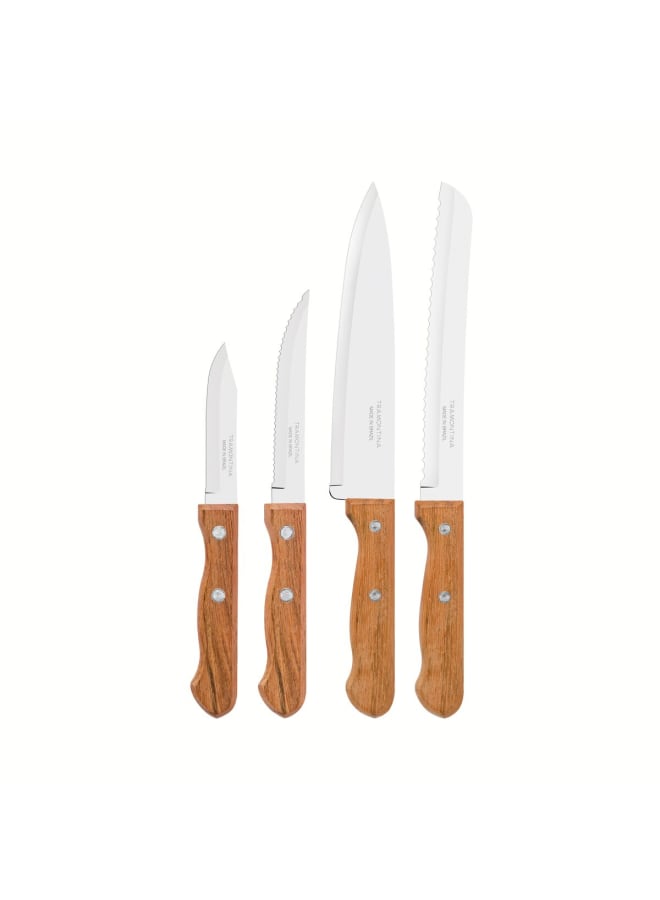 TRAMONTINA TRAMONTINA 4 Piece Chef Knives Set – Stainless Steel Kitchen Knives with Natural Wood Handles – Professional Cutting Tools for Meat, Vegetables & Fruits – Sharp & Durable Blades  - Image 1
