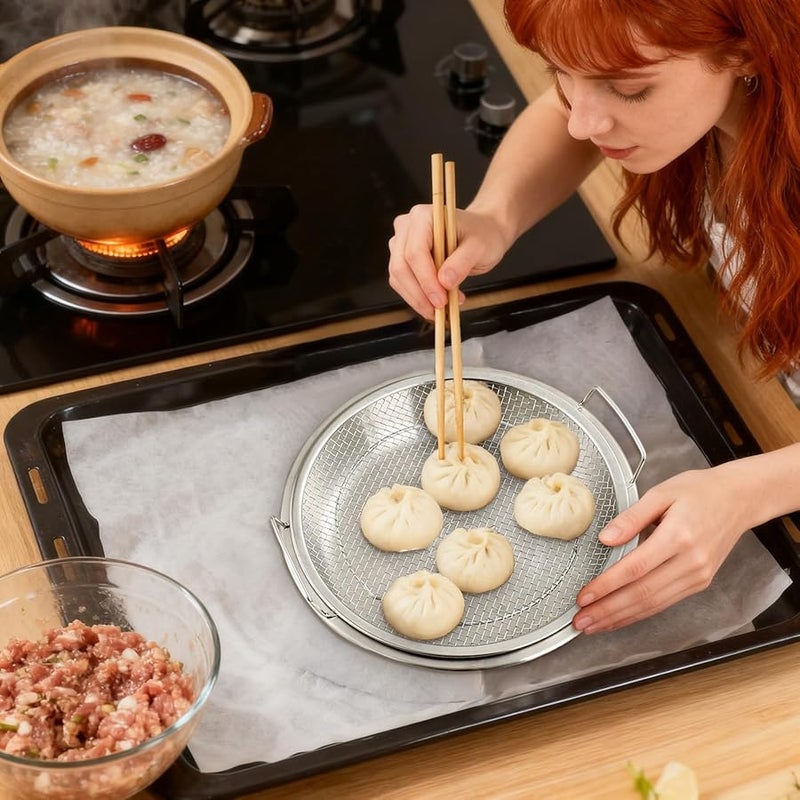 22 سم سلة بخار قابلة للطي من الفولاذ المقاوم للصدأ للخضروات والبيض والأسماك والزلابية - Image 5