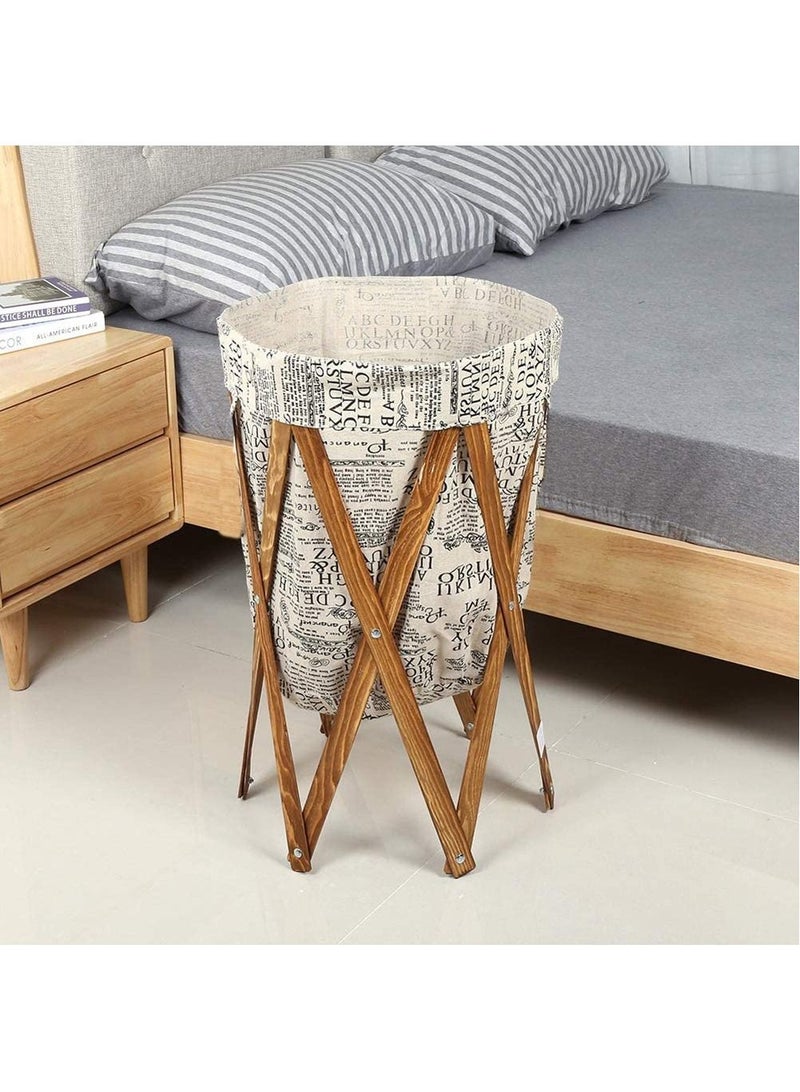 FFD Laundry Basket Bin With Wooden Frame Dirty Cloth Hamper For Baby Nursery Dog Toy Blanket Storage Organizer Portable Folding Basket For Clothes - Image 2