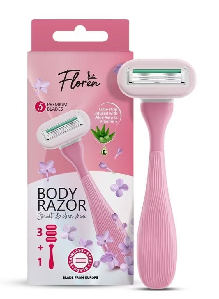 Floren The Florin Dodi razor consists of one handle + 3 cartridges of 5 European stainless steel blades infused with aloe vera and vitamin D. - Image 1