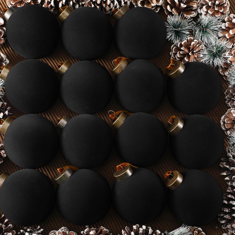 Liliful 15 Pcs Velvet Christmas Balls Bulk Flocked Christmas Tree Ball Ornaments Plastic Xmas Decorative Hanging OrnamentsBlack315 Inch