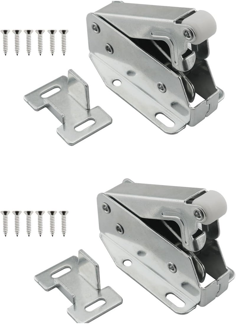 Generic - 2 Sets Cabinet Door Push to Open Latch (58mm Silver) with Screws x12 Cabinet Door Bouncer Micro Elephant Trunk Mini Hook Push Bouncer Cabinet Self Locker for Wardrobe Bookcase Drawer - Image 1