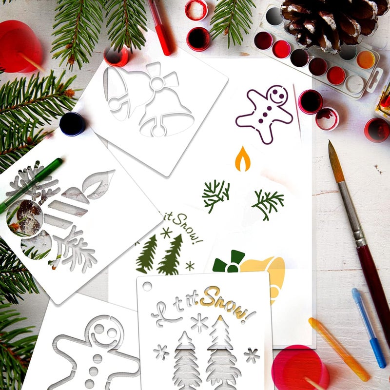 CANIPHA 24Pcs Small Christmas Stencils 3x3 Inch for Painting on Wood Slice,DIY Christmas Ornaments - Image 3