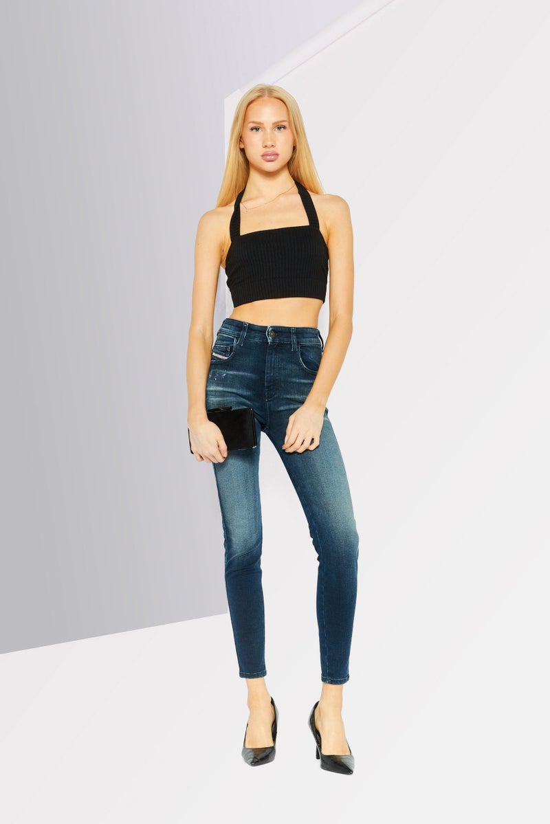 DIESEL Women Skinny Fit Washed Stretchable Straight Leg Denim, Navy Blue - Image 2